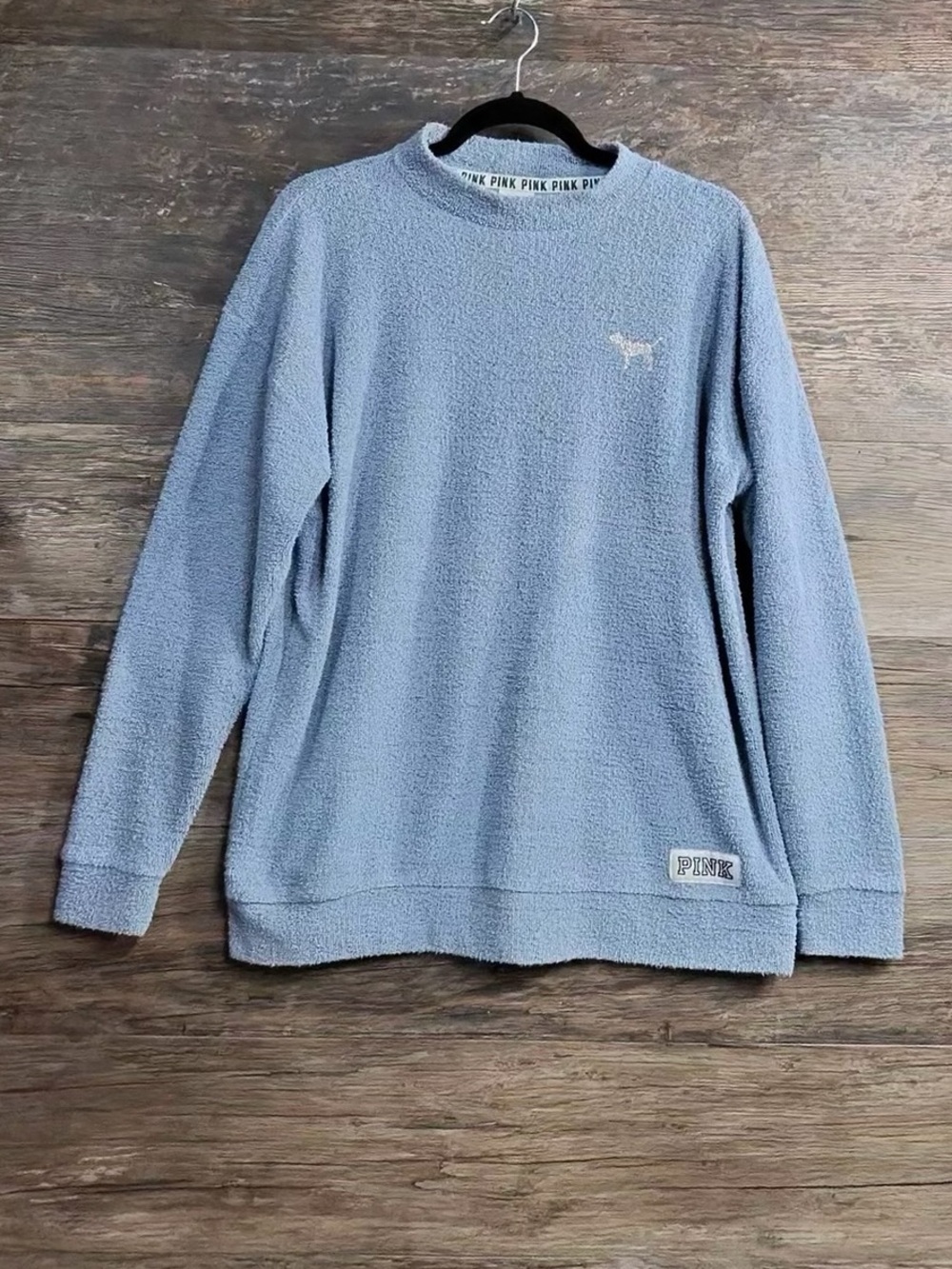 PINK Victoria's Secret Light Blue Sherpa Crewneck Pullover